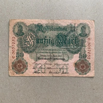 1910 Large Germany 50 Mark Banknote. Pre WWI WW1 Era Currency, Memorabilia. - Image 1 of 4