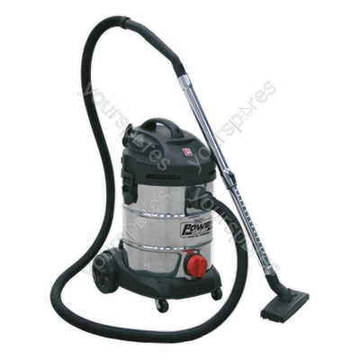 Sealey 30L Vacuum Cleaner Wet & Dry Stainless Steel Drum & Detachable Le - Image 1 of 4
