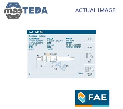 74143 BUJÍA INCANDESCENTE MOTOR FAE PARA ROVER 2000-3500 2400 TD 2.4L 67KW Foto 1 de 4
