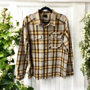 Oakley Plaid Flannel Button Up Long Sleeve Shirt Size Large Tan Yellow Orange - Picture 1 of 5