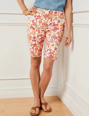 $75  TALBOTS ORANGE CHARMING FLORAL  PERFECT SHORTS  SIZE 2P Bermuda shorts - Image 1 of 4