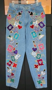 SELTENE Vintage Bergdorf Goodman Jeans handbemalt von Leslie Hamel Damengröße 10 - Bild 1 von 12