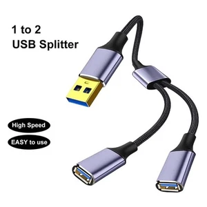 USB Splitter Y Cable USB A 1 Male to 2 Female Extension Cord Converter Dual Port - Picture 1 of 10