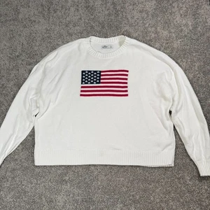 Hollister American Flag Graphic Print Knit Sweater Large Cloud White - Picture 1 of 7