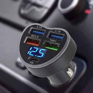 Chargeur de voiture premium avec coque haute brillance 66 W PD charge rapide 5 p - Photo 1 sur 12