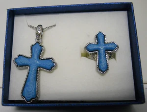 Stainless Steel TLC Simulated Blue Howlite Carved Size 6 Ring & Necklace #1090 - Picture 1 of 7