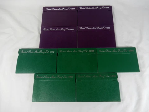 Lot of 9 1990-1998 U.S. Proof Sets 45 S-Mint Coins Cover