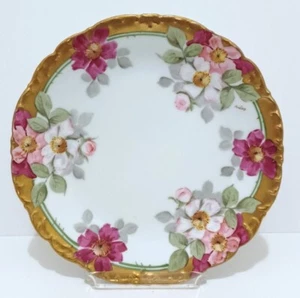 CA France (1894-1930) Limoges Floral Plate, 9 3/4", Artist Signed - Picture 1 of 4