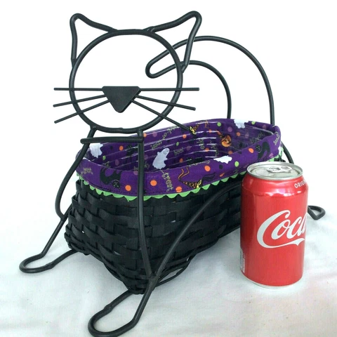 Longaberger Wrought Iron Black Cat Basket Halloween Party Liner & Protector Cover