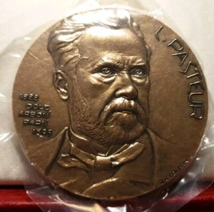 Louis Pasteur French art bronze medal 72mm by coeffin 150y of his birth - Picture 1 of 3