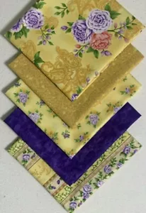 LOT OF 5 NEW FABRI-QUILT FLORAL ROMANCE FAT QUARTER QUILTING BUNDLE 100% COTTON - Picture 1 of 2