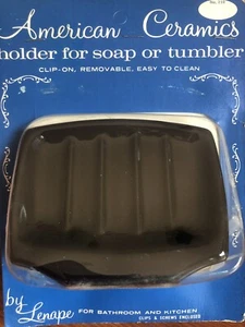 Vtg BLACK Porcelain Ceramic SOAP DISH Bathroom Wall Mount MCM Clip-On NOS - Picture 1 of 3