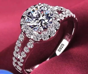 18K White Gold Ring Original 2.0ct Zirconia Diamond Wedding Band Silver 925 Jewe - Picture 1 of 1