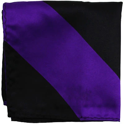 New men's poly stripes pocket square hankie handkerchief purple black wedding - Image 1 of 2