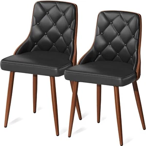 Dining Chairs Set of 2 Upholstered PU Leather with Back Kitchen Chairs Black - Picture 1 of 5