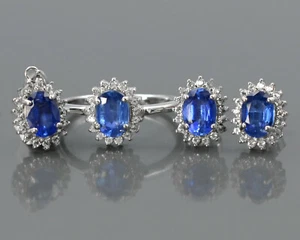 Sólido 925 Plata de Ley Natural Cianita Ovalado Gema Conjunto Joyas para Mujer - Imagen 1 de 8