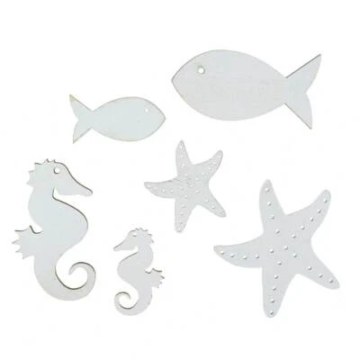 60 Seepferdchen Fische Seesterne Maritim Meer Streudeko 6fach Mix weiß Holz - Bild 1 von 3