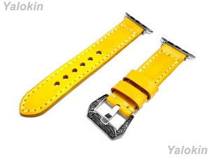 Yellow Brushed Leather Band for Apple Watch Ultra 2 49mm & 9 8 Series 41mm 45mm - Picture 1 of 9