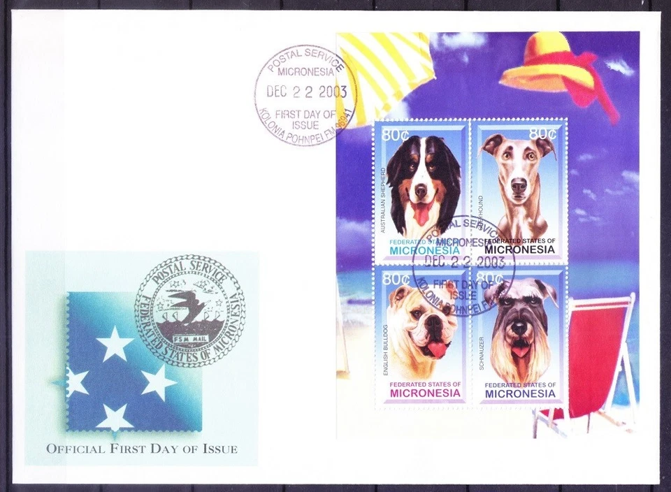 Micronesia 2003 SS FDC, Dog, Pets, Farm Animals, Shepherd, Bulldog [D19] - Image 1 of 1