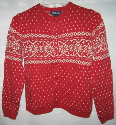 Cárdigan Suéter Lands End Rojo Patrón Largo Slv Niñas M Foto 1 de 2