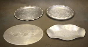 Vintage Collectable Hand Forged Aluminum Serving Trays Dish Plate Set Of 4 PC - Picture 1 of 18
