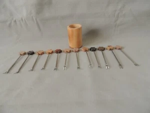 12 metal small fruit forks wooden handle in a case - Picture 1 of 8