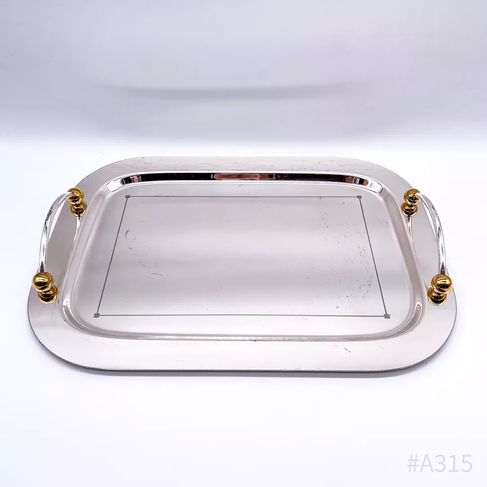 Piatto Da Servizio Vintage Con Manici, Color Argento | 30x40cm - Immagine 1 di 4