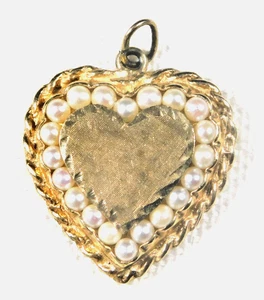 14K GOLD Little Pearls Vintage TODAY TOMORROW FOREVER HEART CHARM Estate - Picture 1 of 4