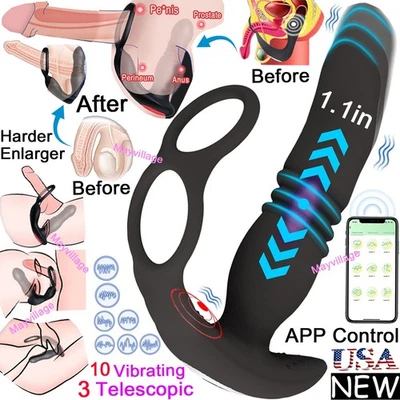 Thrusting Anal Dildo Vibrator Male Prostate Massager Ring Sex Toys for Men Women - Image 1 of 4