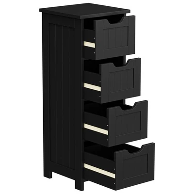 Bathroom Storage Cabinet Side Cabinet with 4 Drawers Entryway Cupboard Black - Image 1 of 4