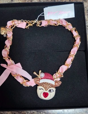 Betsey Johnson Pink Winking Reindeer Necklace Nwt Retail $58 - Image 1 of 4