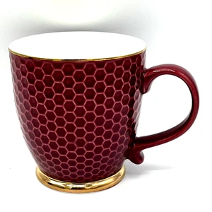 Abeille & Amour Luxury Teaware Mug Red Honeycomb Pattern Gold Trim - Picture 1 of 6
