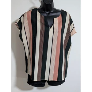Shein Striped Blouse V-Neck Short Sleeve Casual Top Womens Size L - Picture 1 of 5
