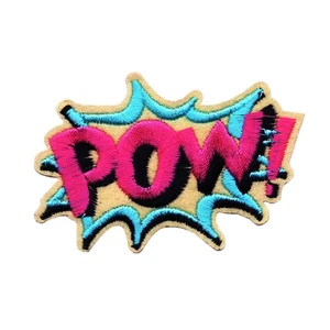 POW! Pink Comic Book Embroidered Iron On Patch – Retro Pop Art Explosion - Picture 1 of 2