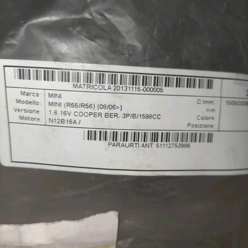 51112753995 Paraurti ant.  MINI MINI Clubman (R55) 1.6 16V Cooper Sw 4p/b/1598cc - Immagine 1 di 4
