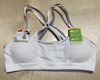 Hanes Girls’ Size Medium Seamless Strappy Racerback Bras 2 Pack in Gray & White - Image 1 of 4