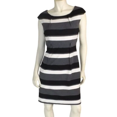 CALVIN KLEIN Dress, 12, Gray/black/White Stripes, Empire waist, Outside folds - Image 1 of 4