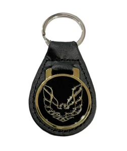 Gold Pontiac Firebird Trans Am Leather Keychain Ring Fob - Picture 1 of 5