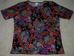 NUEVO LuLaRoe 3XL Miss Grande Negro Floral Naranja Rojo Básico MANGA CORTA - Imagen 1 de 3