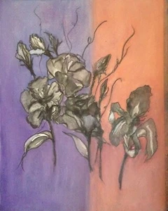 Pintura ""floral"" de acuarela y grafito lori clark enmarcada, enmarañada, ahora, 16 x 20 - Imagen 1 de 3