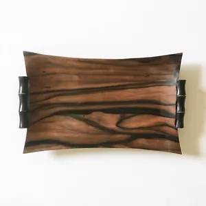 Vintage Dark Wood Tray w Bamboo Handle - Picture 1 of 5