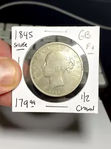 1845 Great Britain 1/2 Crown - RARE! - Picture 1 of 2