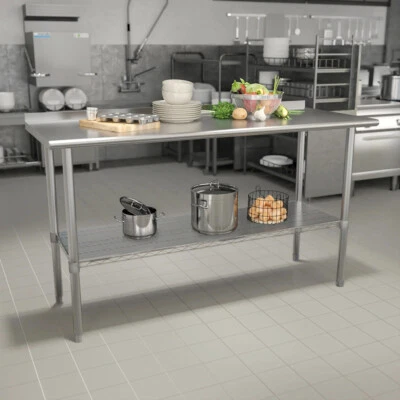 BEST-FURNITUREUK Commercial Table Work Bench Kitchen Storage Shelf Stainless Steel Catering Table