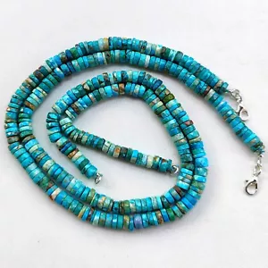 Natural Blue Turquoise Gems 6 mm Size Faceted Heishi Shape Beads 16.5" Necklace - Picture 1 of 9