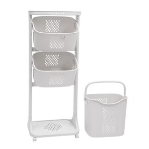 Laundry Hamper Basket Sorter Clothes Storage Organizer Shelf Rolling Cart 3Tier - Picture 1 of 16