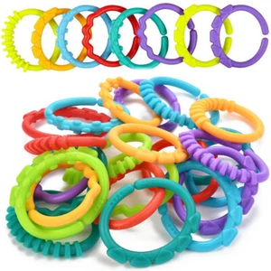 24Pcs Regenbogen Beißring Links Kunststoff Baby Kinderwagen Spielen Spielzeug - Bild 1 von 12