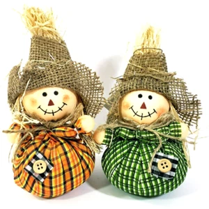Karierte Vogelscheuchen mit Sackleinen Mütze 1 grün 1 orange 6" x 4" Hobby Lobby 2er Set Neu mit Etikett - Bild 1 von 12