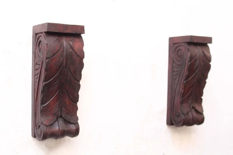 Small Wooden Wall Bracket Pair Corbel Shelf Support Door Entrance Vintage Decor Cover
