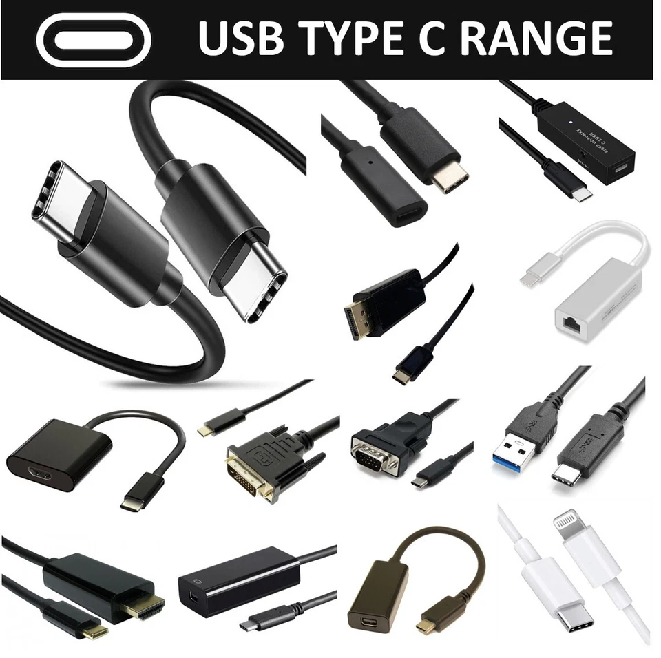 Cavo USB Tipo C Prolunga Adattatore USB-C a HDMI, VGA, DisplayPort, MD, DVI, LAN - Immagine 1 di 1