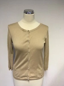 CAROLINA HERRERA CAMEL SILK PEARL BUTTON TRIM CARDIGAN SIZE XS - Picture 1 of 4